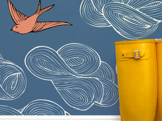 Daydream Wallpaper: A versatile bird wallpaper bought to life by Brooklyn based designer, Monument Interiors Monument Interiors Walls Paper Blue