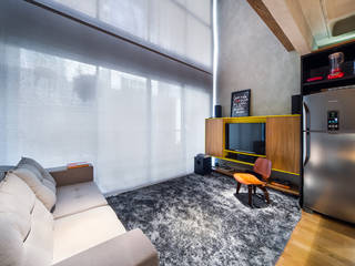 apto cobre/blue, Casa100 Arquitetura Casa100 Arquitetura Modern living room