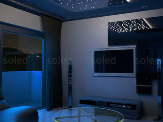 Gwiezdny panel na sufit - Optical Fiber Panels, SOLED Projekty i Dekoracje Świetlne Jacek Solka SOLED Projekty i Dekoracje Świetlne Jacek Solka Modern living room