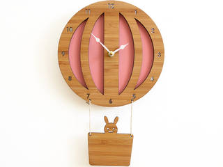 디코이랩 열기구 우드 벽시계(Decoylab Hot Air Balloon Clock), pink, Brillian Co. Brillian Co. Skandynawski pokój dziecięcy Bambus Zielony