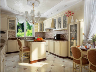 Проект 2х этажного коттеджа в классическом стиле, Инна Михайская Инна Михайская クラシックデザインの キッチン