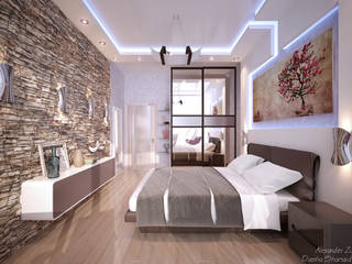 Дизайн спальни в современном стиле в ЖК "Новый город", Студия интерьерного дизайна happy.design Студия интерьерного дизайна happy.design Modern style bedroom