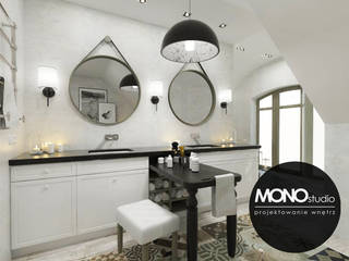 Klasyczna elegancja w stonowanej kolorystyce, MONOstudio MONOstudio Modern style bathrooms Wood-Plastic Composite