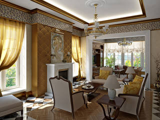 Living room in Art Deco style., Design studio of Stanislav Orekhov. ARCHITECTURE / INTERIOR DESIGN / VISUALIZATION. Design studio of Stanislav Orekhov. ARCHITECTURE / INTERIOR DESIGN / VISUALIZATION. Modern Oturma Odası