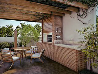 Casa Alphaville, Martins Lucena Arquitetos Martins Lucena Arquitetos Tropical style balcony, veranda & terrace