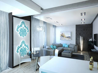 Tree rooms apartment “Zatishie” in Elektrostal, Moscow Region, Russia., Insight Vision GmbH Insight Vision GmbH Modern Living Room Turquoise