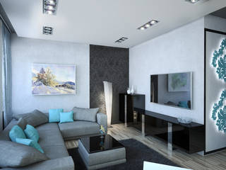 Tree rooms apartment “Zatishie” in Elektrostal, Moscow Region, Russia., Insight Vision GmbH Insight Vision GmbH Modern living room Turquoise