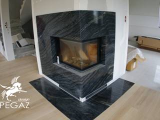 Nowoczesny kominek, Pegaz Design Justyna Łuczak - Gręda Pegaz Design Justyna Łuczak - Gręda Minimalist living room Stone