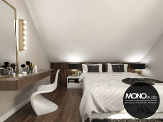 Elegancka, stylizowana sypialnia dla oryginalnego przedsiębiorcy., MONOstudio MONOstudio Camera da letto moderna PVC