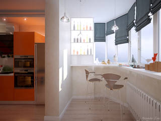 Дизайн кухни в современном стиле в ЖК "Панорама", Студия интерьерного дизайна happy.design Студия интерьерного дизайна happy.design Modern balcony, veranda & terrace