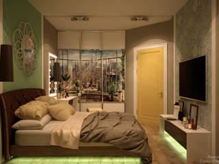 Дизайн спальни в современном стиле в ЖК "Панорама", Студия интерьерного дизайна happy.design Студия интерьерного дизайна happy.design Dormitorios de estilo moderno
