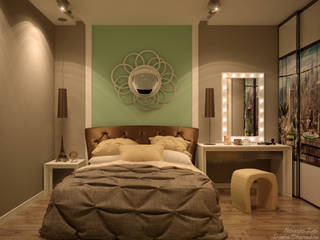 Дизайн спальни в современном стиле в ЖК "Панорама", Студия интерьерного дизайна happy.design Студия интерьерного дизайна happy.design Modern style bedroom