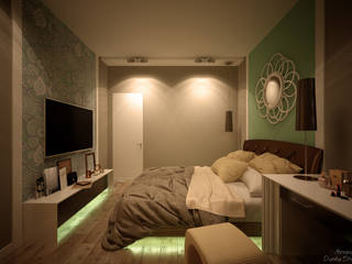 Дизайн спальни в современном стиле в ЖК "Панорама", Студия интерьерного дизайна happy.design Студия интерьерного дизайна happy.design Modern style bedroom