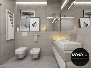 Surowe materiały w ciepłym wnętrzu, MONOstudio MONOstudio Modern style bathrooms Pottery
