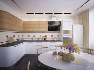 Дизайн кухни-гостиной в современном стиле в ЖК "Янтарный", Студия интерьерного дизайна happy.design Студия интерьерного дизайна happy.design Moderne Küchen