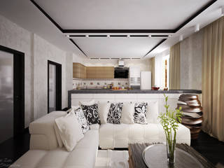 Дизайн кухни-гостиной в современном стиле в ЖК "Янтарный", Студия интерьерного дизайна happy.design Студия интерьерного дизайна happy.design Modern living room