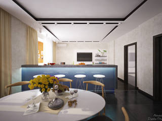 Дизайн кухни-гостиной в современном стиле в ЖК "Янтарный", Студия интерьерного дизайна happy.design Студия интерьерного дизайна happy.design Moderne Wohnzimmer