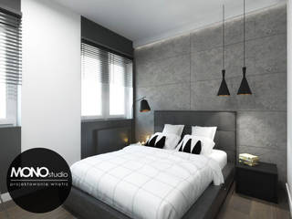 Oryginalna i nowoczesna sypialnia z akcentem. , MONOstudio MONOstudio Modern style bedroom Wood-Plastic Composite