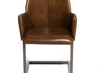 Vintage Stuhl "Starkey" aus Leder mit Armlehnen in schlichtem Design, Woodzs Woodzs Kitchen Leather Grey