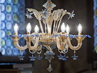 Lampadario classico blu e oro in vetro di Murano - DA PONTE YourMurano Lighting Sala da pranzoIlluminazione Vetro Ambra/Oro lampadario vetro,glass chandelier