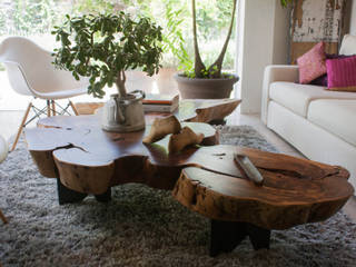 RODAJAS DE MADERA DE CENTRO DE SALA, MADRE VETA MADRE VETA Ruang Keluarga Modern Kayu Wood effect Side tables & trays