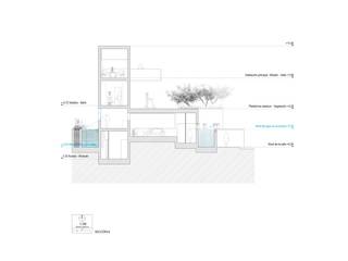 Piscina con casa, SERRANO + BAQUERO SERRANO + BAQUERO モダンデザインの リビング