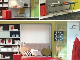 Transforming-hidden-bed-desk lookingstudio Moderne Arbeitszimmer Holz Grau Schreibtische
