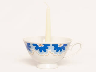 Lieselotte Kerzenhalter aus Vintage-Sammeltasse, Lieselotte Lieselotte Ruang Makan Gaya Skandinavia Porselen Blue