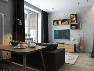 Квартира-студия для молодой пары, Solo Design Studio Solo Design Studio Phòng khách phong cách Bắc Âu Grey