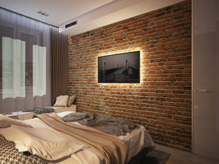 Спальня контрастов, Solo Design Studio Solo Design Studio Industrial style bedroom Bricks Brown