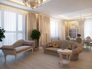 Четырехкомнатная квартира в классическом стиле, Details, design studio Details, design studio Classic style living room Beige
