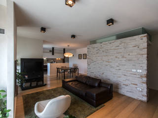 Legno e pietra in casa, QUADRASTUDIO QUADRASTUDIO Modern living room Wood Wood effect