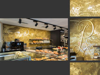 Extravagante Wandgestaltung in Gold - Setzen Sie ein Highlight in Ihren Räumlichkeiten., ENEOS & Friends Design ENEOS & Friends Design Gewerbeflächen Kunststoff Braun