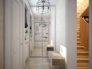 Дизайн прихожей в современном стиле в коттеджном поселке "Бавария", Студия интерьерного дизайна happy.design Студия интерьерного дизайна happy.design Modern corridor, hallway & stairs