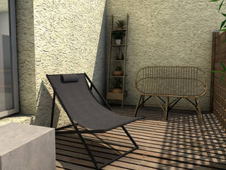 Une terrasse toute en longueur, Dem Design Dem Design ระเบียง, นอกชาน หวาย Turquoise