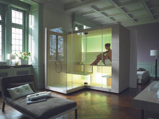 El placer en una sauna con distintos ambientes, Duravit España Duravit España ミニマルスタイルの お風呂・バスルーム 木 白色
