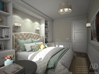 Дизайн интерьера двухэтажного дома, 120 кв. м, Московская область, Ad-home Ad-home Спальня в классическом стиле