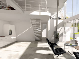 Greenhouse – Stabio – Svizzera, KRISZTINA HAROSI - ARCHITECTURAL RENDERING KRISZTINA HAROSI - ARCHITECTURAL RENDERING Minimalist living room