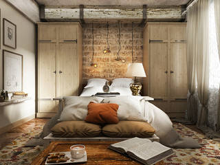 Фантазия, he.d group he.d group Industrial style bedroom Bricks