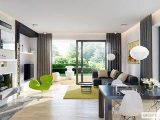 PROJEKT DOMU ASTRID (MAŁA) G2 , Pracownia Projektowa ARCHIPELAG Pracownia Projektowa ARCHIPELAG Modern living room
