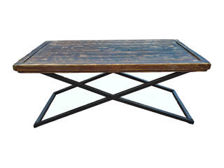 MESA DE CENTROMEN MADERA ALISTONADA CON MARCO Y ESTRUCTURA DE HIERRO EN CRUZ, ZUR Basque Furniture ZUR Basque Furniture Ruang Keluarga Gaya Industrial Parket Multicolored