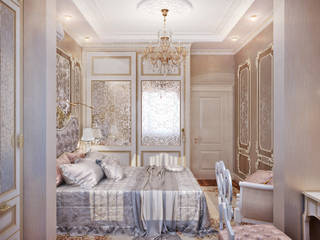 Богатство нейтральных полутонов - элегантный интерьер для спальни, Студия дизайна ROMANIUK DESIGN Студия дизайна ROMANIUK DESIGN クラシカルスタイルの 寝室