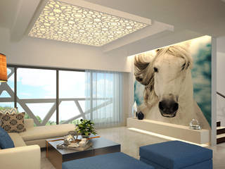 MODERN GREEK THEMED BUNGALOW SCHEME,KHANDALA, AIS Designs AIS Designs Mediterranean style living room