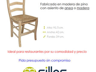 Silla para Bar o Restaurante modelo "Ubeda", Sillas de Lucena Sillas de Lucena ラスティックデザインの ダイニング 無垢材 多色