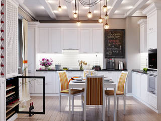 Три разных интерьера для одной кухни, Студия дизайна ROMANIUK DESIGN Студия дизайна ROMANIUK DESIGN Cocinas de estilo moderno