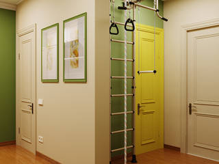 Модная прихожая в двух цветах, Студия дизайна ROMANIUK DESIGN Студия дизайна ROMANIUK DESIGN 現代風玄關、走廊與階梯