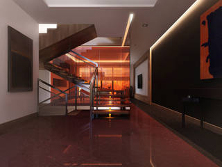 Kharkiv. Townhouse, KAPRANDESIGN KAPRANDESIGN Ingresso, Corridoio & Scale in stile minimalista Vetro Rosso