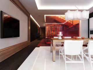 Kharkiv. Townhouse, KAPRANDESIGN KAPRANDESIGN 미니멀리스트 다이닝 룸 유리 빨강