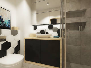 Projekt wnętrza kawalerki na wynajem, And Interior Design And Interior Design Skandynawska łazienka