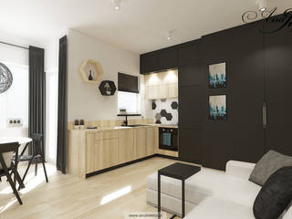 Projekt wnętrza kawalerki na wynajem, And Interior Design And Interior Design Scandinavian style kitchen